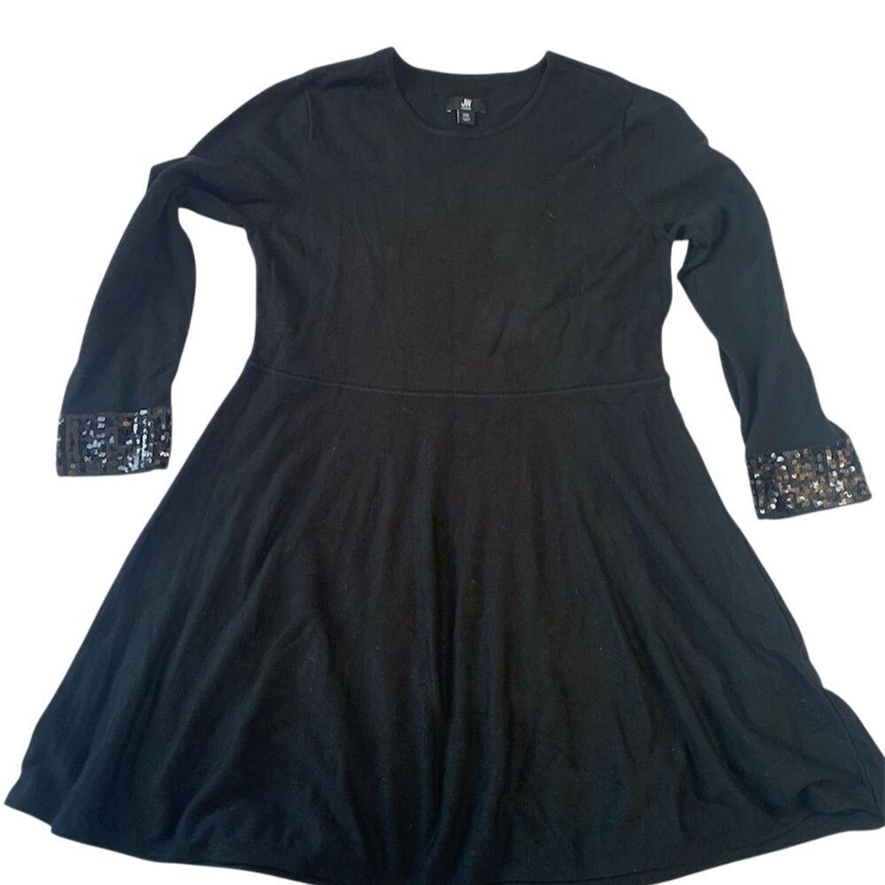 Jason Wu Black Knit Fit and Flare Dress with Sequin Cuffs XXL‎ Long Sleeve